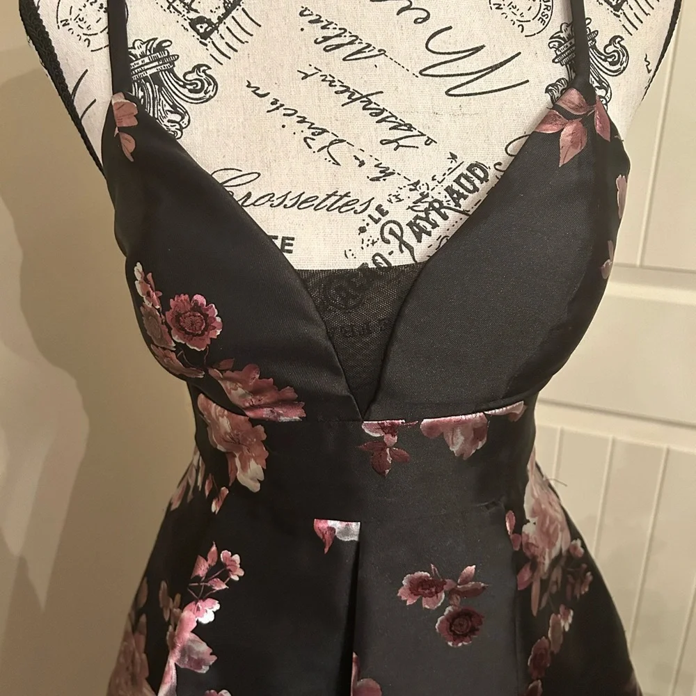 Speechless Black and Pink Floral Mini Dress with Pockets! - Picture 3 of 6